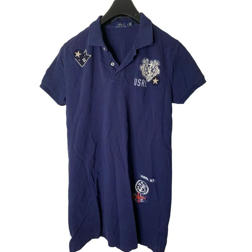 Polo Ralph Lauren USRL 67 shirt dress nautical crest patches women's size large